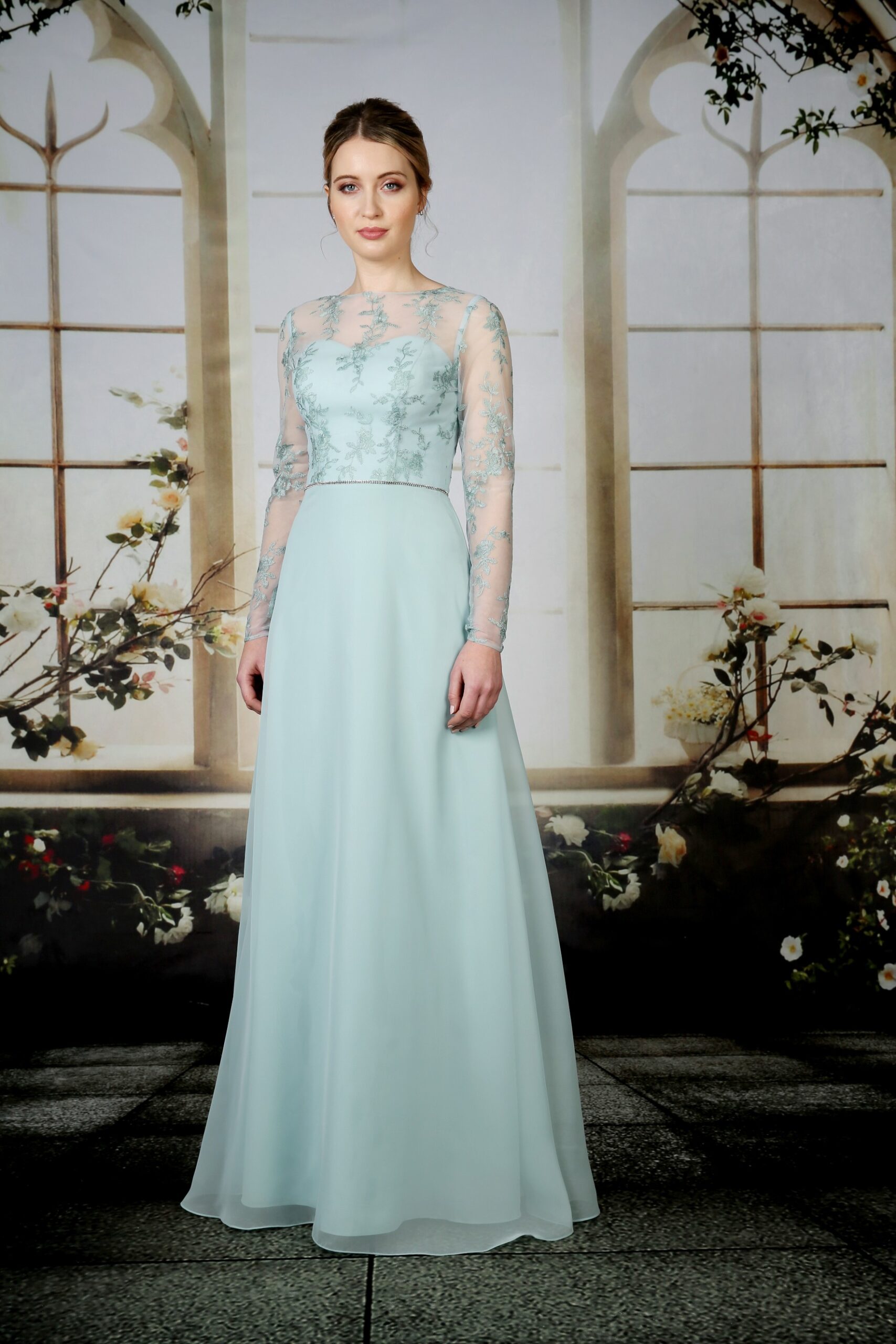 Long Sleeve Lace Bodice Dress Nieve Couture