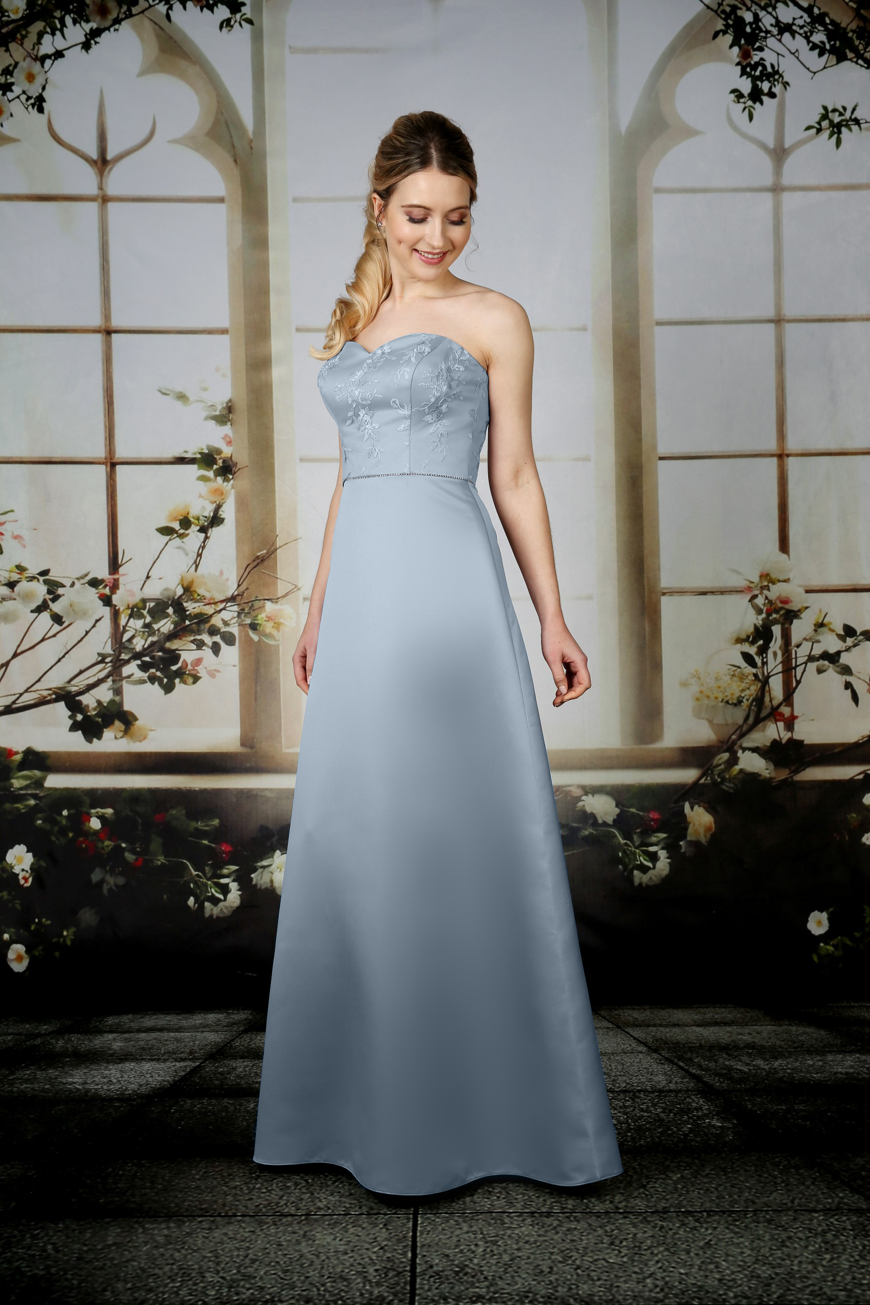Lace and satin gown online