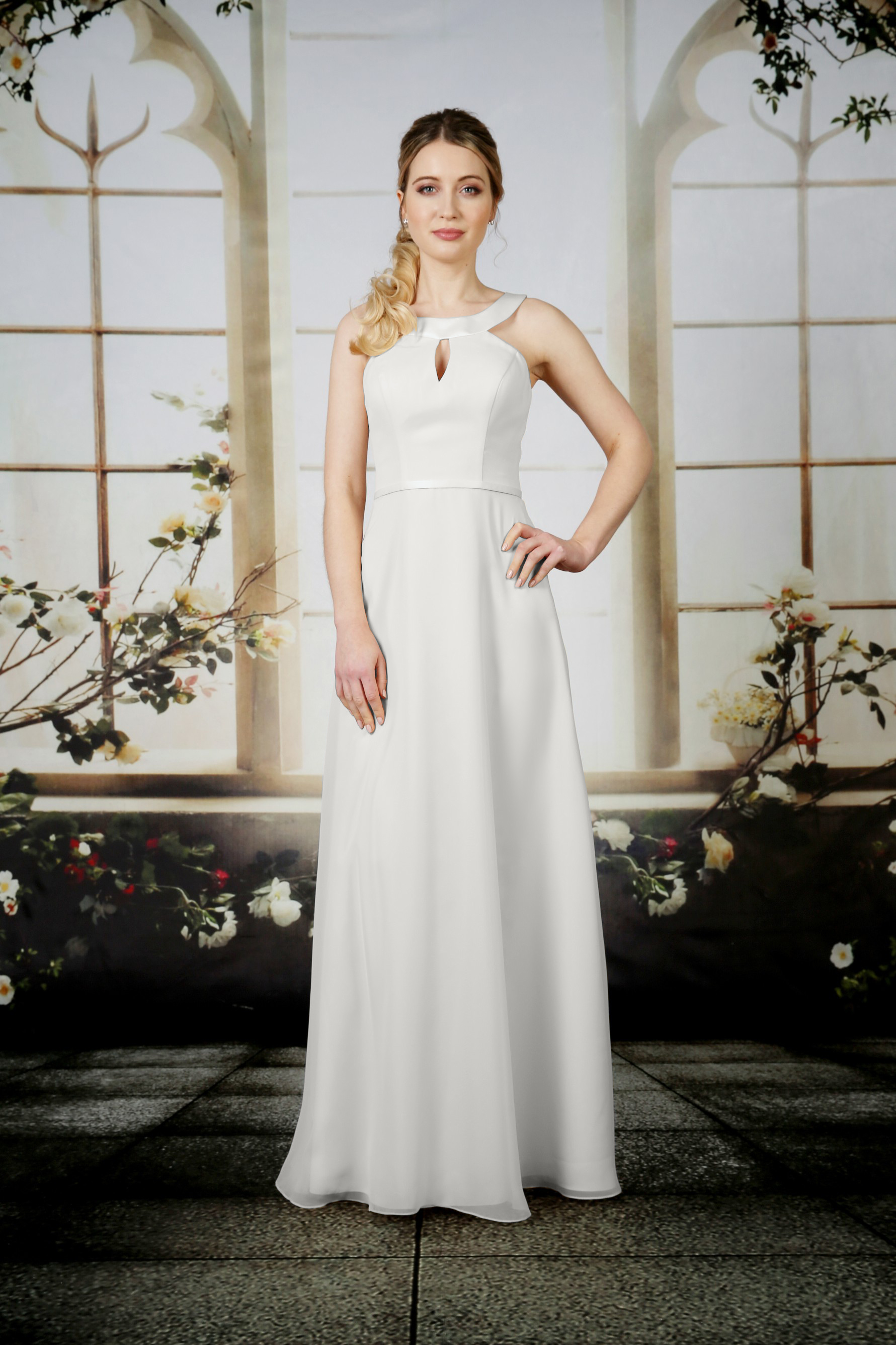 Long chiffon dress sales with keyhole detail